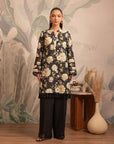 1 Piece Printed Cambric Shirt for women – black floral kurti for trendy Pakistani fashion.