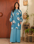 1 Piece Printed Cambric Shirt for women – stylish blue floral kurti for casual wear in Pakistan.