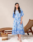 1 Piece Printed Lawn Shirt – Blue Floral Frock Style Dress for Women in Pakistan