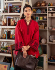 1 Piece Red embroidered lawn shirt for women – stylish ethnic wear for casual & festive looks.