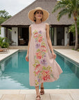 1 Piece sleeveless printed lawn maxi dress for women – lightweight summer wear with floral print, ideal for casual and resort styling in Pakistan