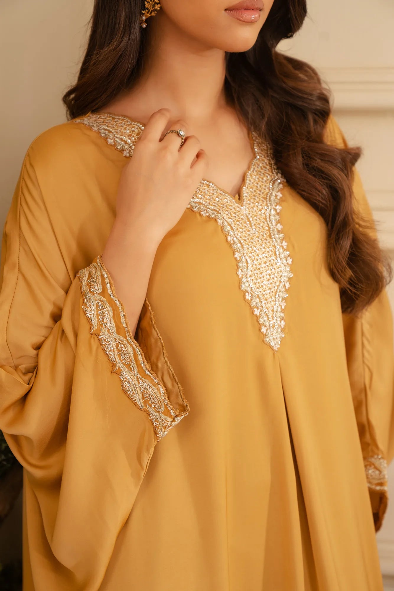 1 Piece Embroidered Raw Silk Kaftan | Pakistani Kaftan Dress 2025