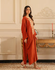 1 piece embroidered raw silk kaftan outfit in Pakistan