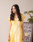 1 piece lawn maxi dress in yellow – trendy girls maxi dress with front buttons
