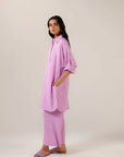 1 piece solid lavender shirt women - relaxed fit blended fabric button down with side pockets