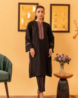 2 Piece Embroidered Khaddar Suit Black