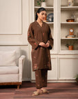 2 Piece Embroidered Khaddar Suit Brown