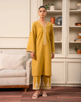 2 Piece Embroidered Khaddar Suit Mustard