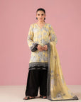 2 Piece Embroidered Linen Suit with digital printed shirt and organza border – popular women’s outfit in DHA Lahore fashion stores