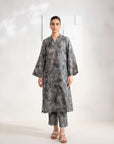 2 Piece Printed Khaddar Suit Charcoal