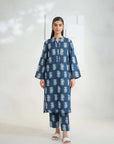 2 Piece printed khaddar suit Blue for women by Beyond East