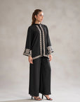 2 piece black embroidered blended suit - monochrome Pakistani women dress collection