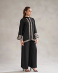 2 piece black embroidered blended suit - monochrome Pakistani women dress collection