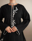 2 piece black lawn suit with white embroidery - designer Pakistani women's clothing collection 2024