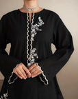 2 piece black lawn suit with white embroidery - designer Pakistani women's clothing collection 2024