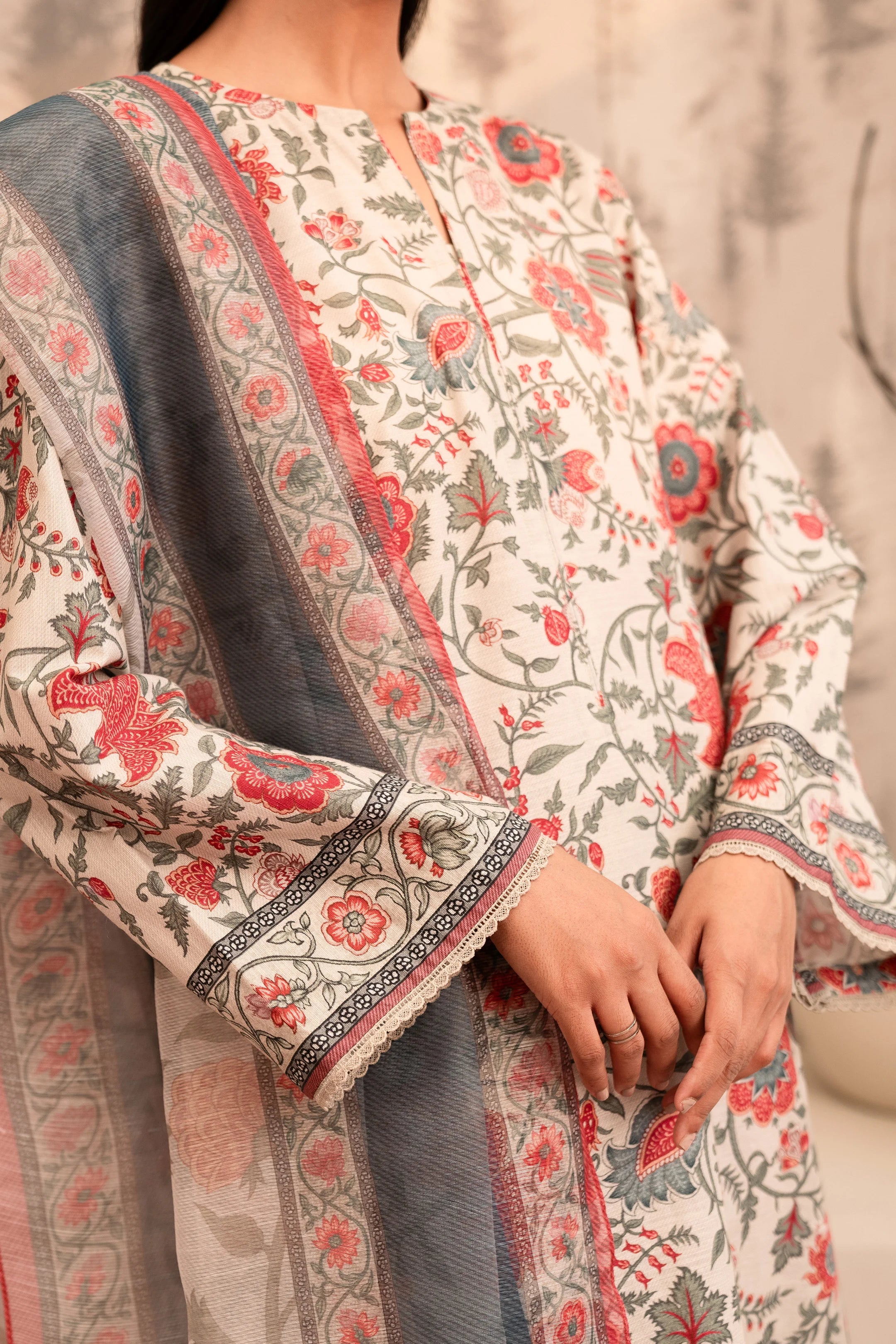3 Piece Printed Khaddar Suit Pret Winter-24