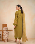 3_Piece_Embroidered_Khaddar_Suit_Olive, Back view