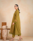 3_Piece_Embroidered_Khaddar_Suit_Olive, Side view