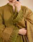 3_Piece_Embroidered_Khaddar_Suit_Olive, Sleeves Design