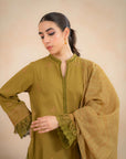 3_Piece_Embroidered_Khaddar_Suit_Olive, close-up of sleeve detail