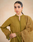 3_Piece_Embroidered_Khaddar_Suit_Olive, close-up of sleeve details