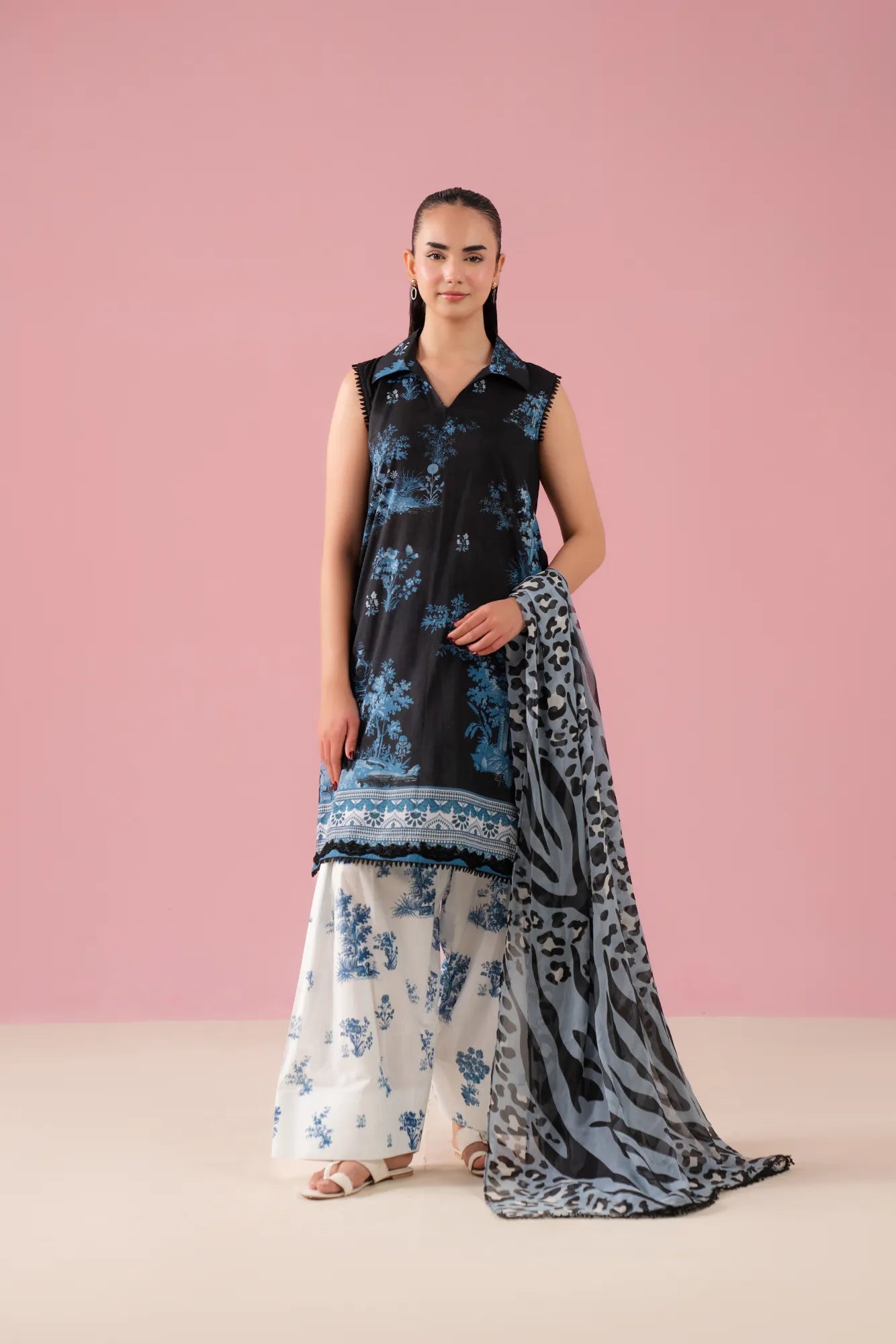 3 Piece Printed Lawn Suit with chiffon dupatta – stylish embroidered organza border dress for women in Saddar Rawalpindi