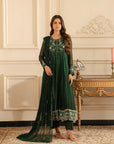 3 piece chiffon suit with embroidered dupatta and trousers