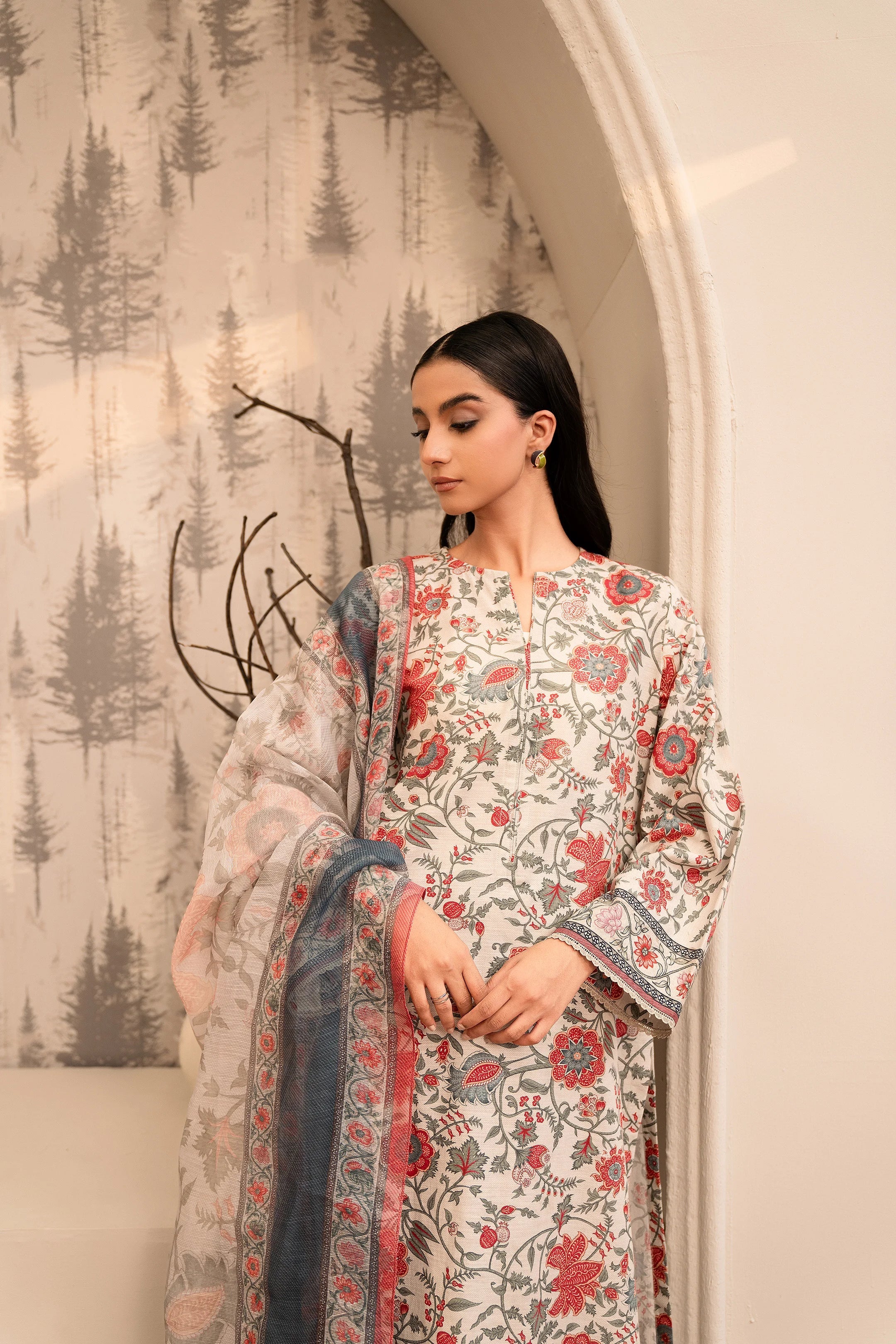3 Piece Printed Khaddar Suit Pret Winter-24