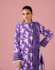 Abbottabad purple 2 piece lawn suit – graceful unstitched printed lawn shirt with voile dupatta, elegant summer attire for women