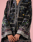 Abu Dhabi women’s 2 piece lawn suit – modern unstitched black printed lawn shirt with digital voile dupatta, perfect ethnic summer outfit