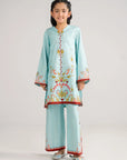 Aqua floral printed lawn suit for girls age 9-14 Pakistan - 2 piece tween summer outfit Beyond East mommy and me matching