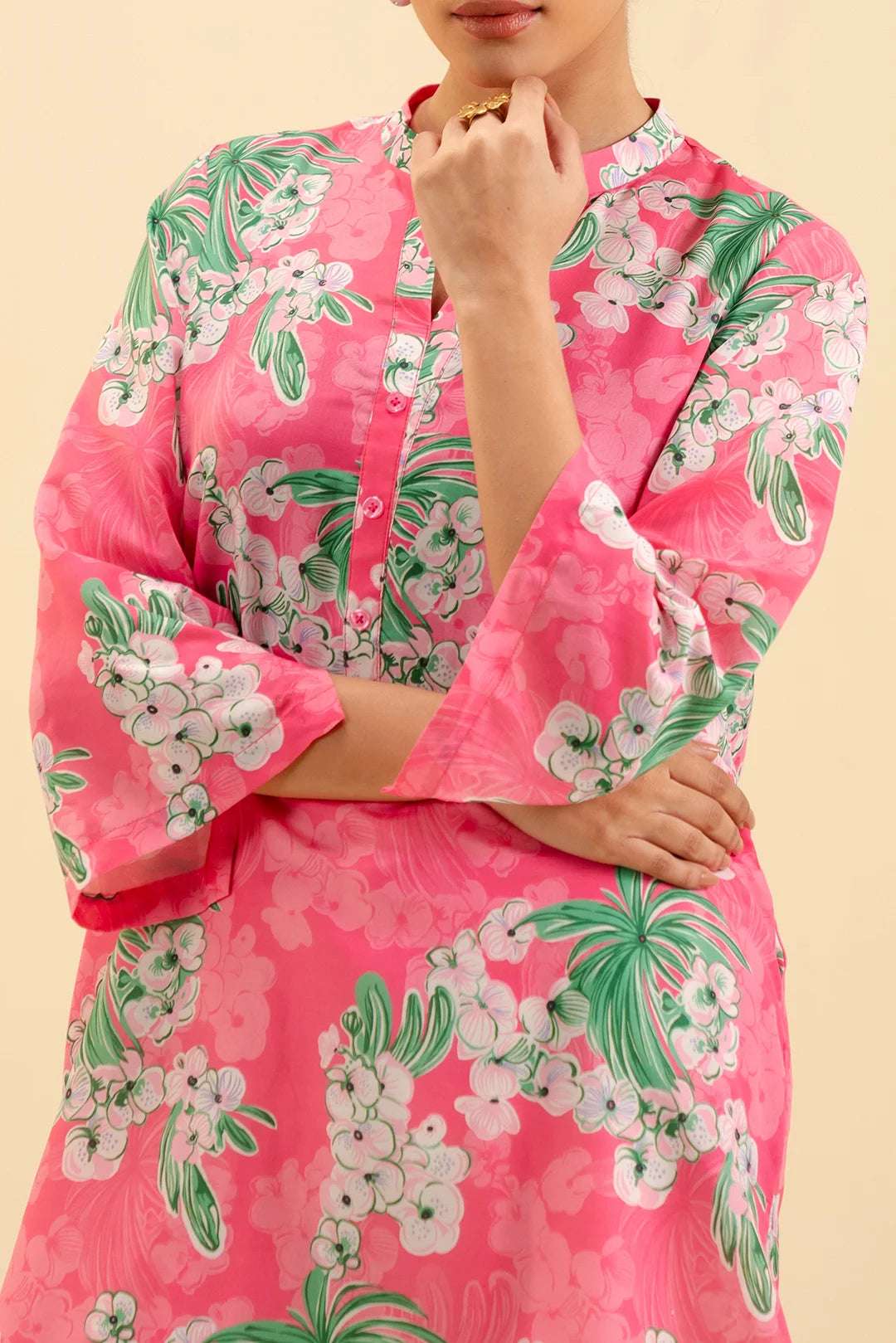 Best summer wear for women – vibrant pink floral printed shirt online.