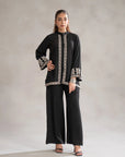 Black 2 piece embroidered suit ready to wear - monochrome Pakistani women formal outfit