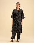 Black Polka Dot Kurta Set for Women – Trendy 2 Piece Suit with Trousers
