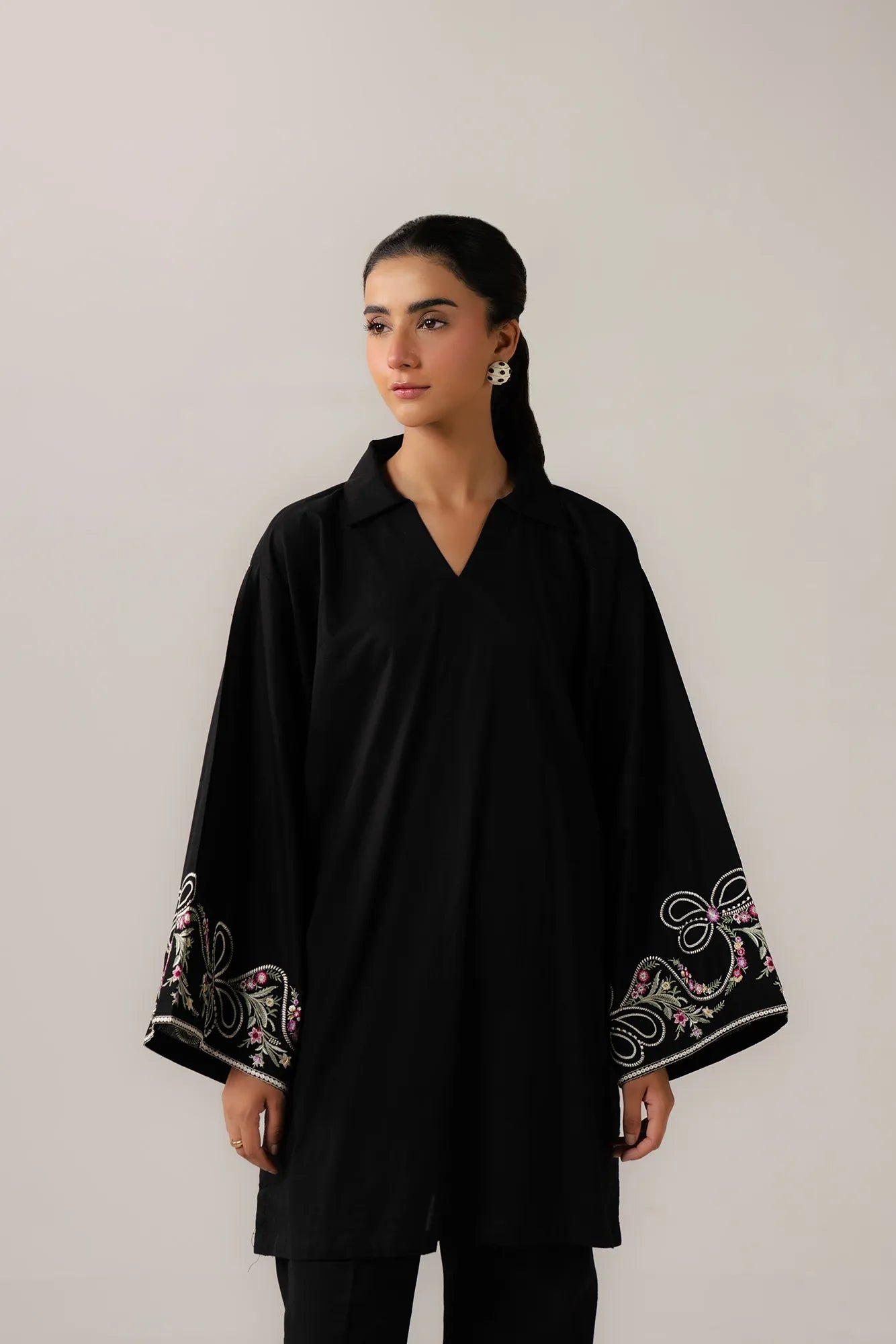 Black embroidered cambric shirt Pakistani cambric suits