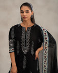 Black unstitched lawn suit online shopping – 2-piece digital print with chiffon dupatta, must-have ethnic outfit for women in Pakistan, UK, USA & Gulf.