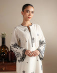 Book monochrome kurta set Rawalpindi - white 2 piece lawn suit embroidered black detail work