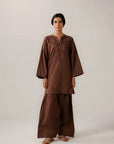 Brown embroidered cambric suit for women 2 piece design