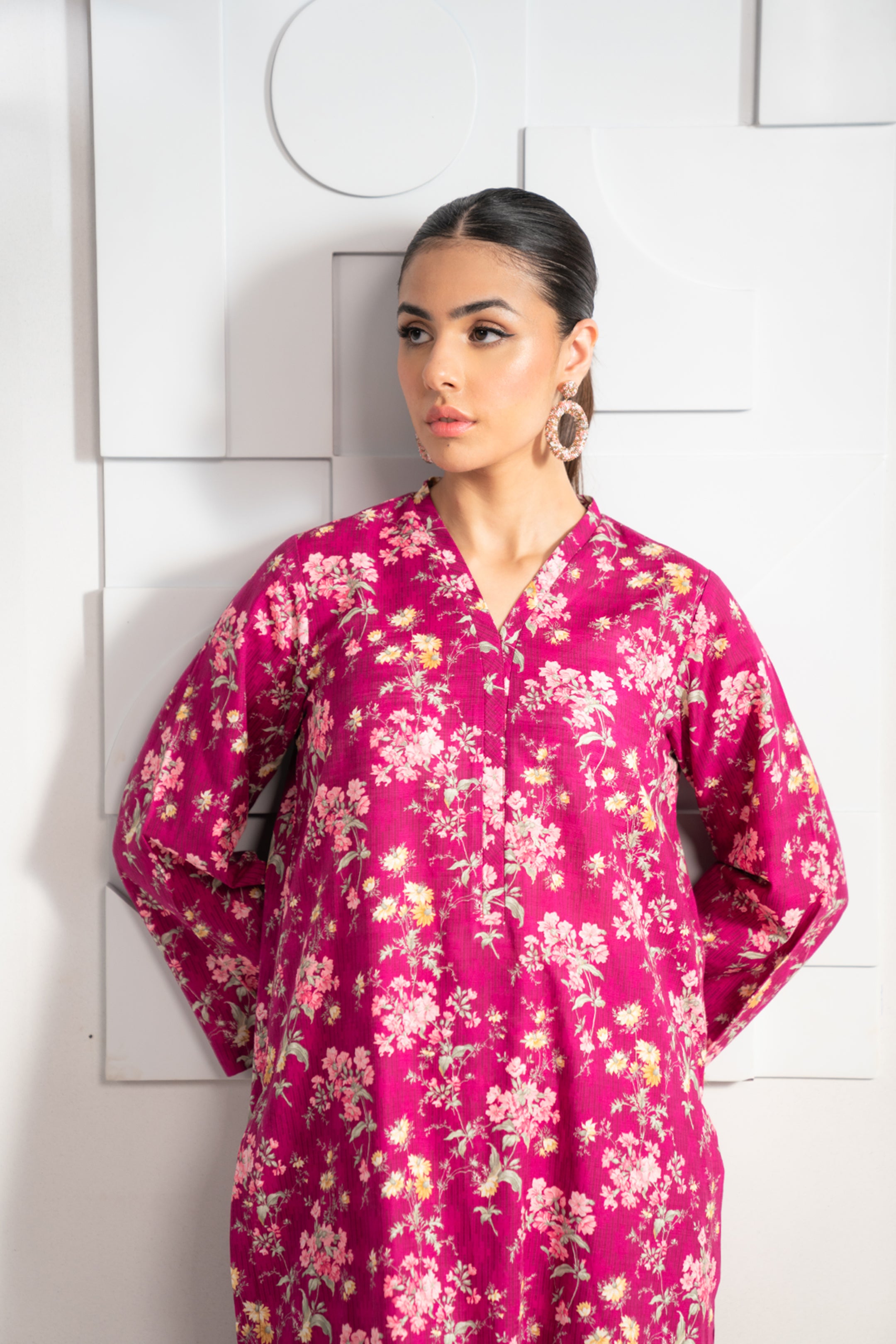 Buy 2-Piece Pink Printed Khaddar Suit – Comfortable & Stylish for Women in Pakistan