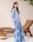 Buy 2 piece lawn co ord sets online in Pakistan – stylish printed outfit for women with button-down shirt and wide-leg pants