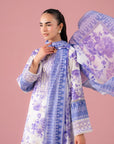 Buy White and Purple Embroidered Lawn Suit in Satiana Road Faisalabad – Digital Printed Lawn Shirt with Organza Border
