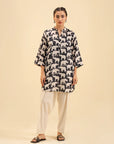 Buy elephant print shirt – trendy black and white kurta for women in Pakistan.