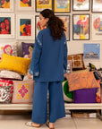 Buy embroidered blue lawn co-ord online – breathable summer fashion for women in Pakistan.
