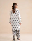 Buy monochrome 1 piece lawn shirt online - white Pakistani kurta black rooster print casual wear