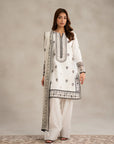 Buy monochrome clothing ladies online - white 3 piece embroidered lawn suit unstitched black work