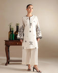Buy monochrome outfits Karachi - white 2 piece embroidered lawn suit black floral work Pakistan