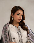 Buy monochrome outfits women - white black dress embroidered 3 piece lawn suit unstitched