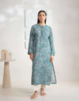 Buy online 1-piece printed Karandi shirt for ladies with a teal base and floral prints