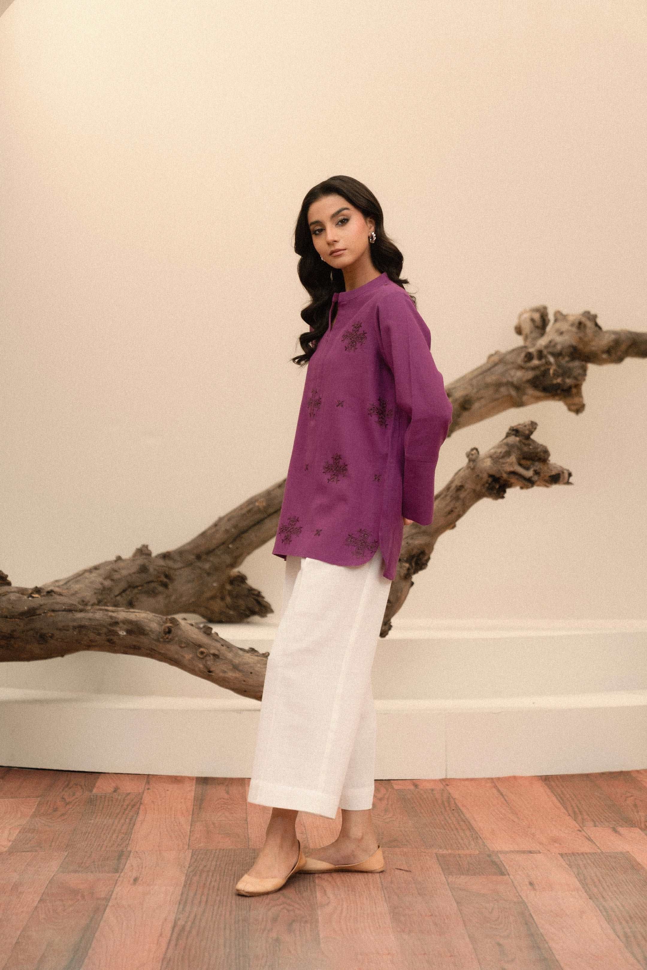 Buy online ladies khaddar top with bold embroidery, ideal for modern and standout looks