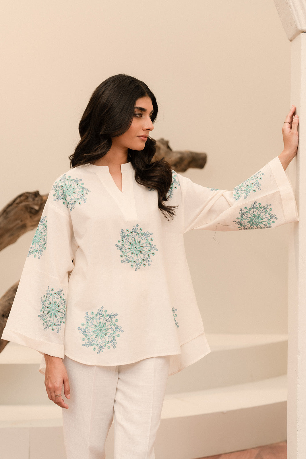 Buy online premium off-white 1-piece khaddar shirt with intricate embroidery at Beyondeast.com